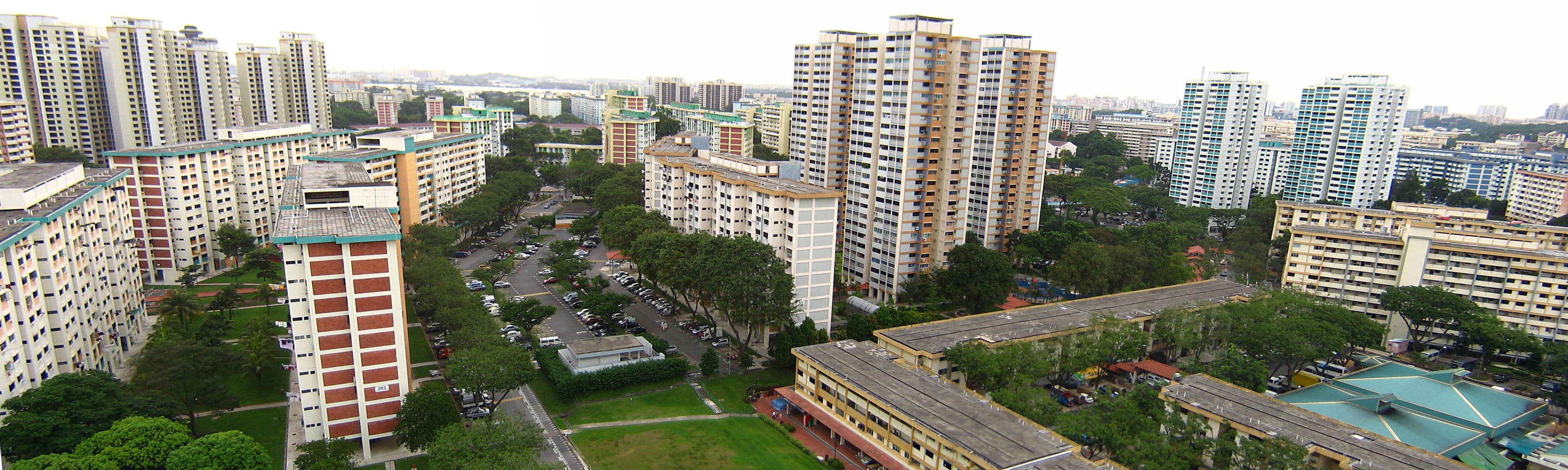 Aerial view of Clementi estate showing HDB blocks and green spaces