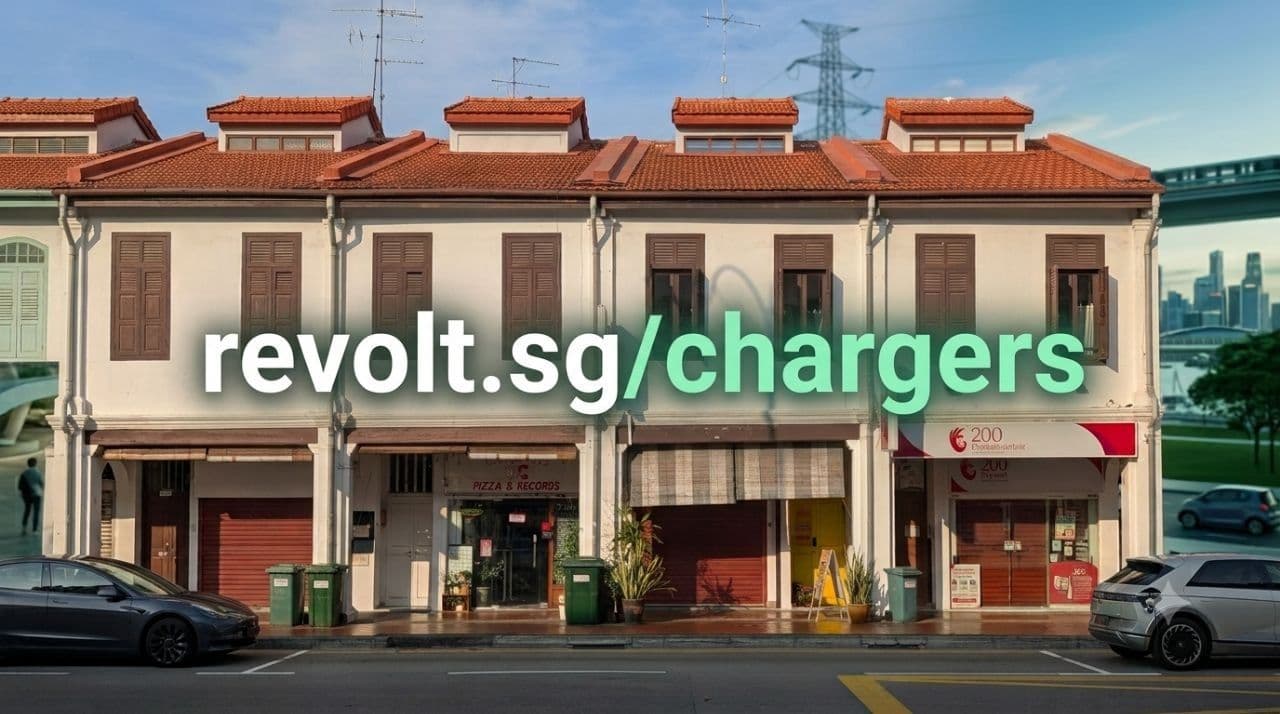 revolt.sg charger map on a phone, showing nearby EV charging stations in Singapore